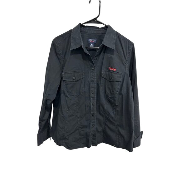 Argyle Long Sleeve Button Front Shirt Black Sz 16W Outdoor Utility Workwear - Picture 1 of 8